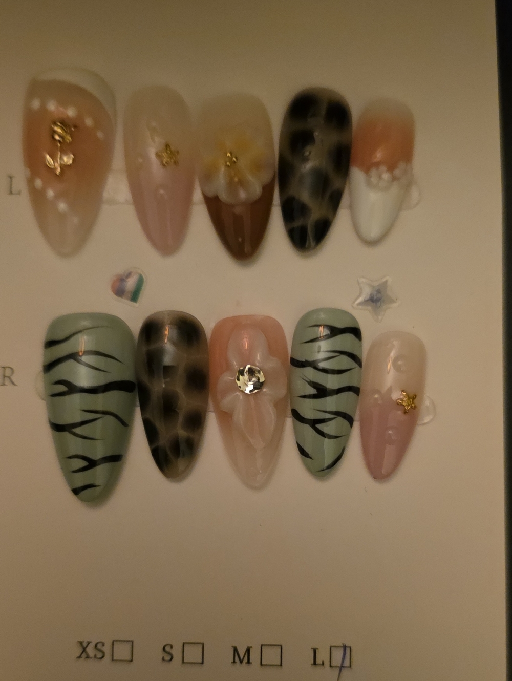 Source Unknown Mint Green, Pink, Black Floral & Zebra Press-On Nail Set